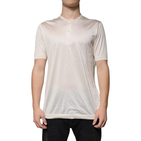 Dolce & Gabbana Off White Silk Henley Short Sleeves Men's T-shirt